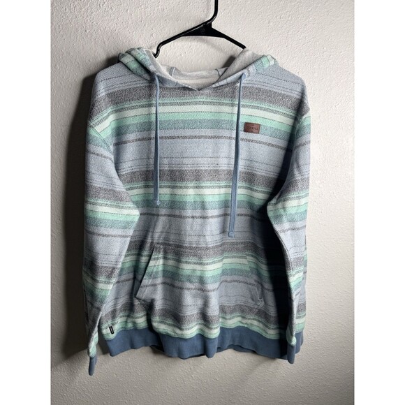 O’Neill Men’s Hoodie Large Striped Baja Style Pullover Blue Gray Mint - Picture 2 of 15